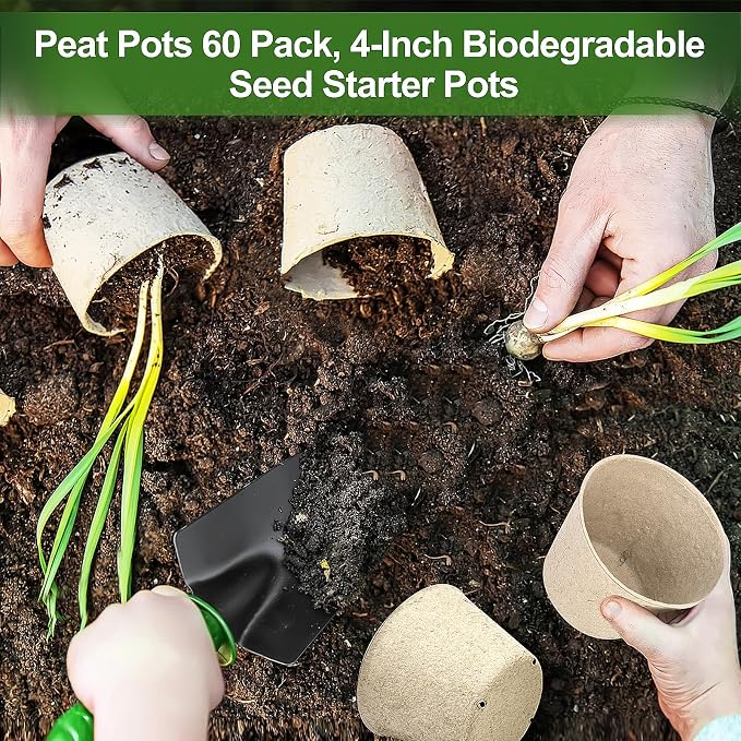 Peat Pots, 60 Pack Plant Starter Round Nursery Pot - Image 5