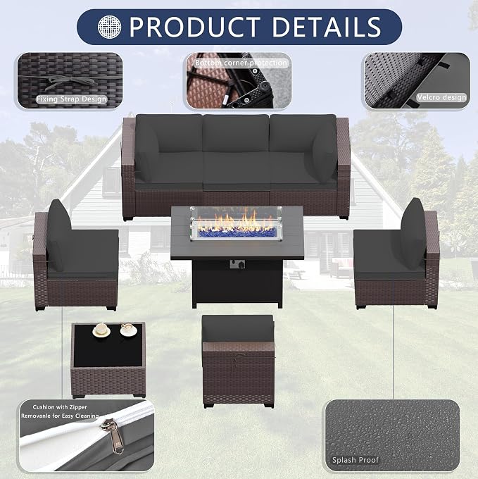 Outdoor Terrace Furniture Set, 8 Piece Outdoor Furniture Set, - Image 5