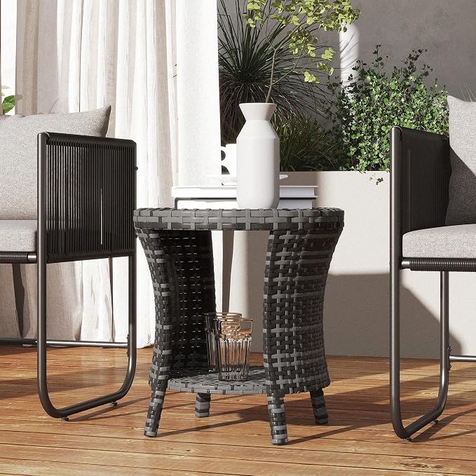 Outsunny 18" Outdoor Wicker Coffee Table, 2-Tier Patio Side Table - Image 8