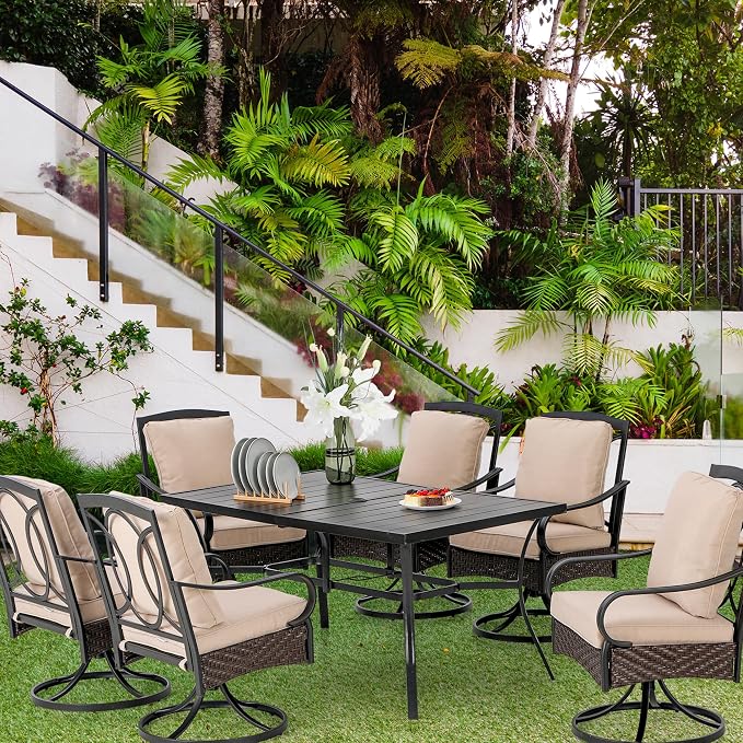 PHI VILLA Outdoor Dining Set for 6, All-Weather Patio Table and Chairs Set for 6 - Image 9