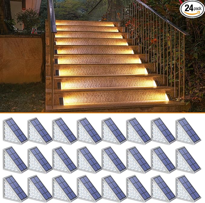 NIORSUN Outdoor Step Light, 24 Pack Warm White Solar Stair Lights Outdoor by NIORSUN