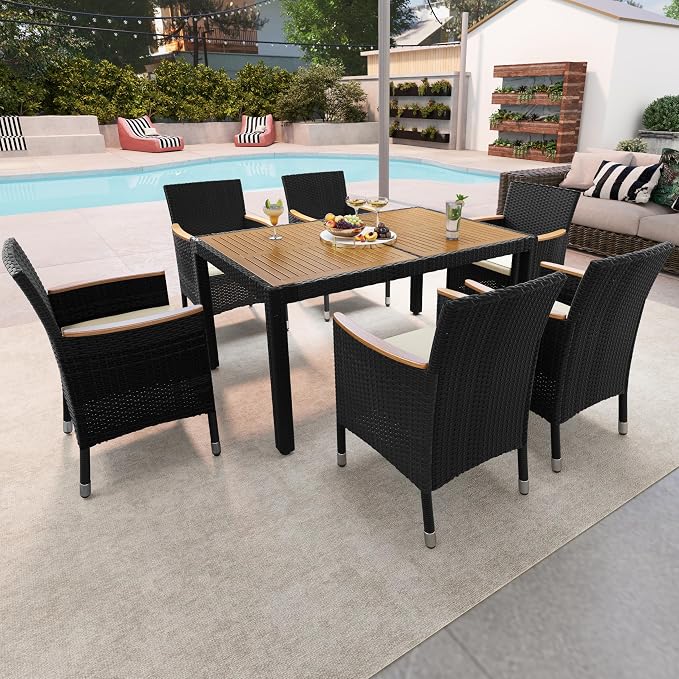 Yaheetech 7 Piece Patio Furniture Set, Outdoor Dining Acacia Wood Table Top - Image 2