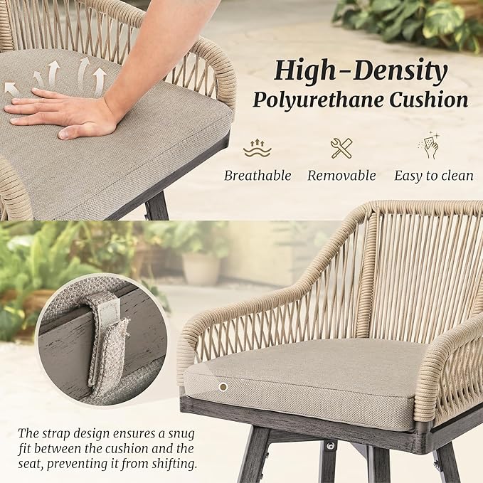Outdoor Bar Stools Set of 4, 360° Swivel Aluminum Rattan Bar Stool - Image 5