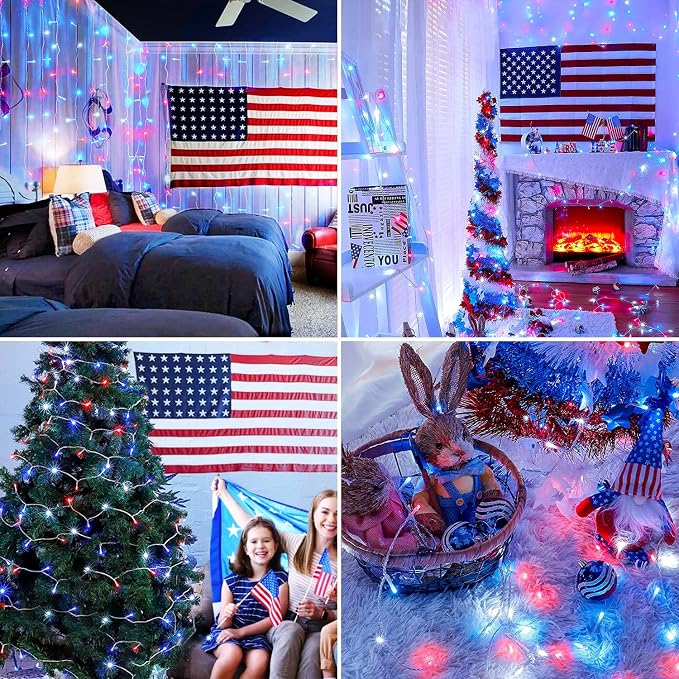 JMEXSUSS Red White and Blue Lights Clear Wire, 66 Ft 200 LED 4th of July - Image 8