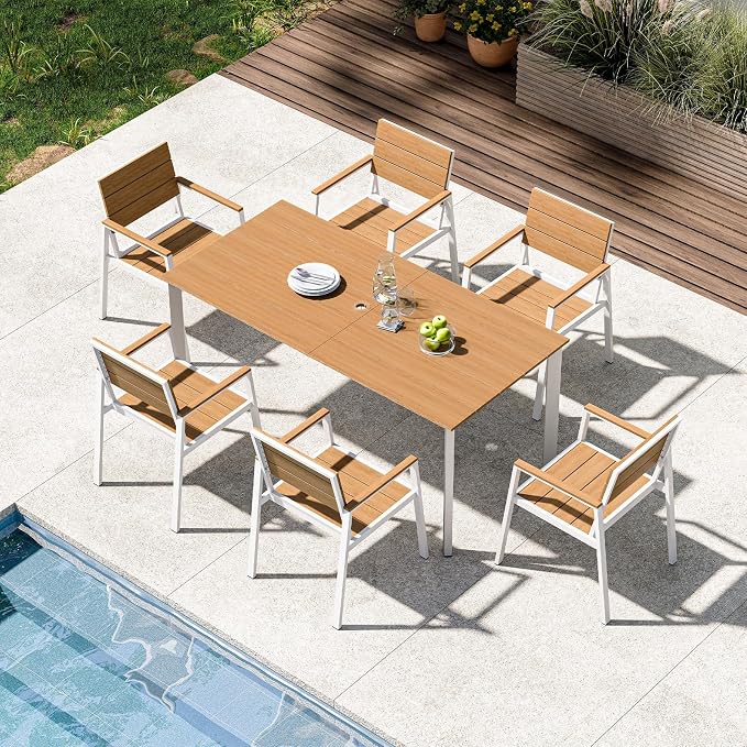 Outdoor Patio Dining Set for 6, Aluminum 7 Piece HDPS Patio Table and Chairs Set by ComfCove