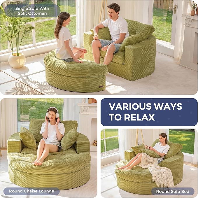 MAXYOYO L Shape Sectional Sofa Couch and Round Chaise Lounge, Modern Cloud Couch - Image 3