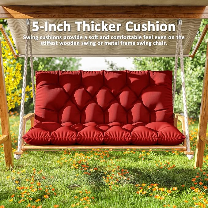Porch Swing Cushion with Backrest 2-3 Seater Outdoor Bench Cushions Waterproof - Image 6