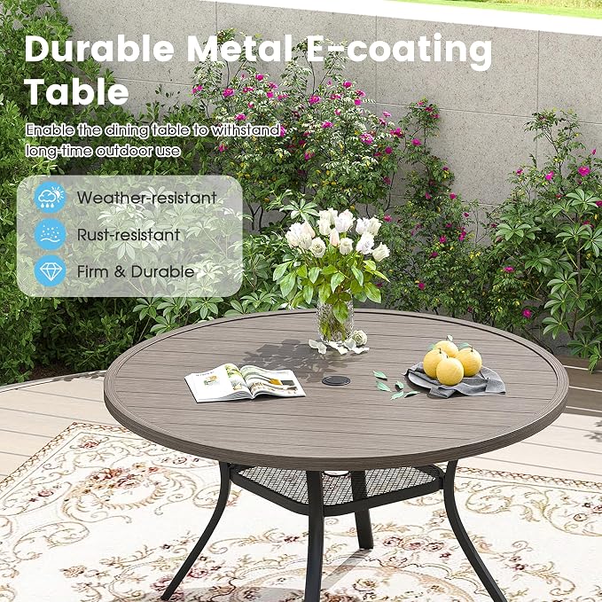 Patio Dining Table for 4-6, Round Metal Outdoor Table - Image 5