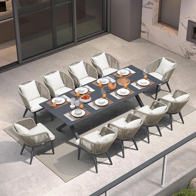 PURPLE LEAF 11 Pieces Patio Dining Set Wicker Outdoor Furniture Rectangular - Image 2