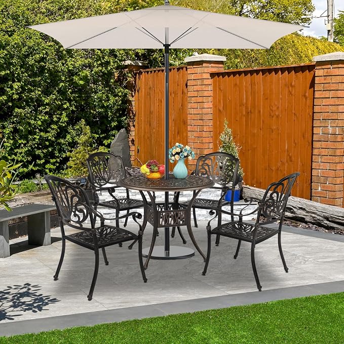 VINGLI 5 Pieces Outdoor Patio Dining Set, Cast Aluminium Patio Furniture Set - Image 2