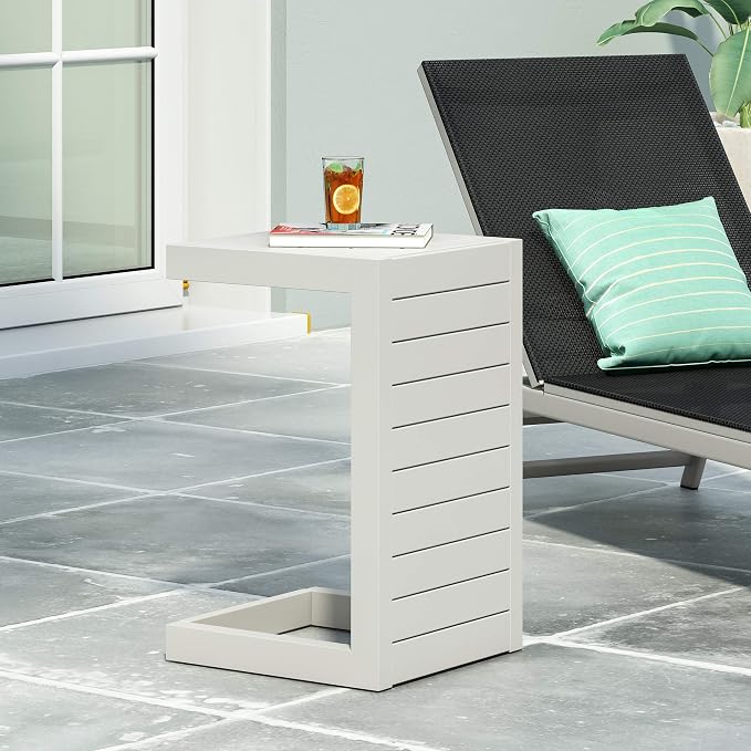 Christopher Knight Home Jesse Coral Outdoor Modern Aluminum C-Shaped End Table - Image 2