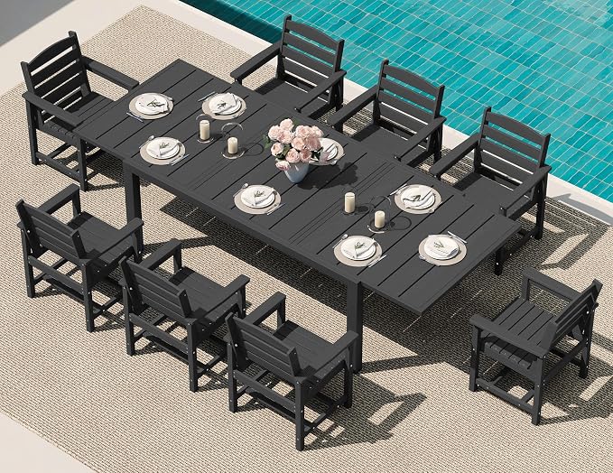 SERWALL 9-Piece Outdoor Dining Set, All Weather HDPE Outdoor Furniture Set by SERWALL