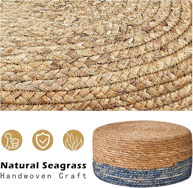 Wimarsbon Round Foot Stool Natural Seagrass Poufs Ottoman Hand Weave Footrest - Image 4