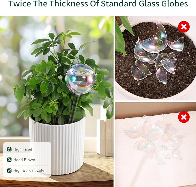 Extra-Thick Clear Glass Plant Watering Globes, Rainbow Gradient Self Watering - Image 4