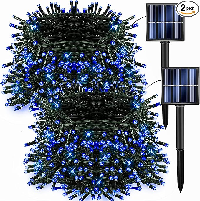 Dazzle Bright 2 Pack 400LED 132FT Blue Christmas Solar String Outdoor Lights by DazzleBright