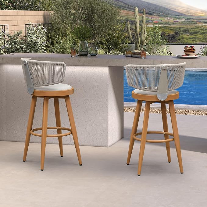 PURPLE LEAF Outdoor Bar Stools Set of 2 30 Inch Patio Swivel Bar Stool Chairs - Image 3