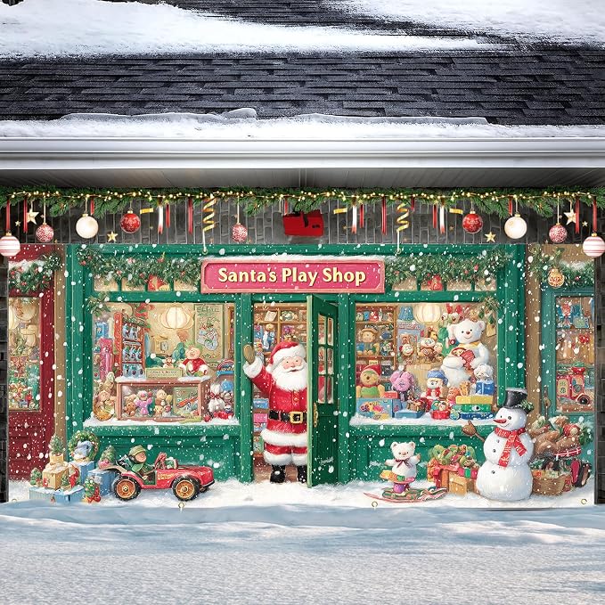 Santa’s Play Shop Garage Door Decorations 6x13FT, Christmas Store Banner - Image 7