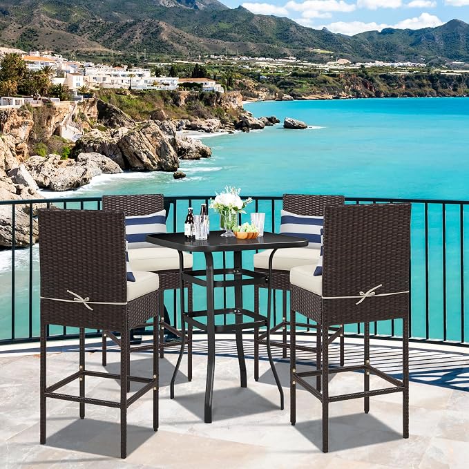 Yaheetech Set of 6 Patio Bar Stools, Outdoor PE Rattan Bar Height Chairs - Image 4