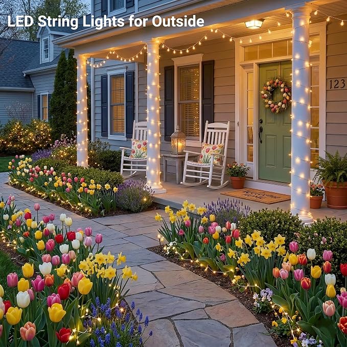 JMEXSUSS 200 LED String Lights Indoor Outdoor Clear Wire, Connectable Warm - Image 3