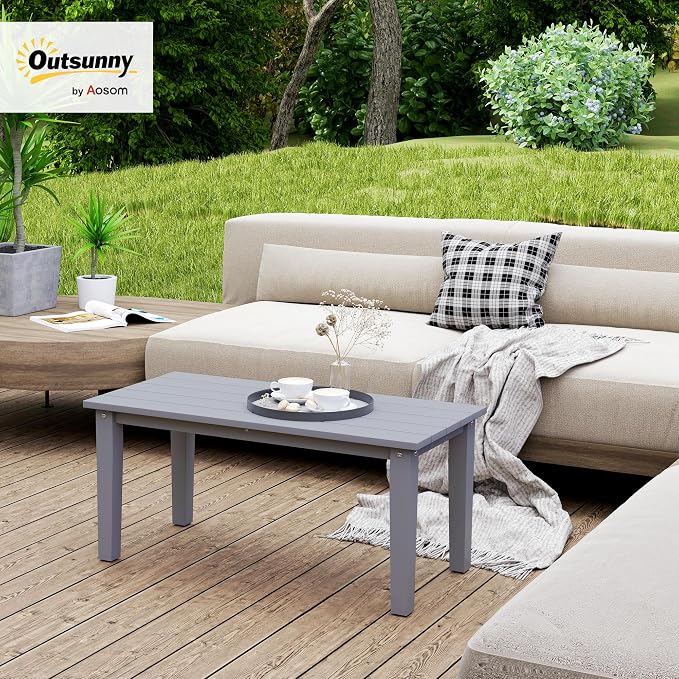 Outsunny HDPE Outdoor Coffee Table, All-Weather Rectangle Patio Coffee Table - Image 2