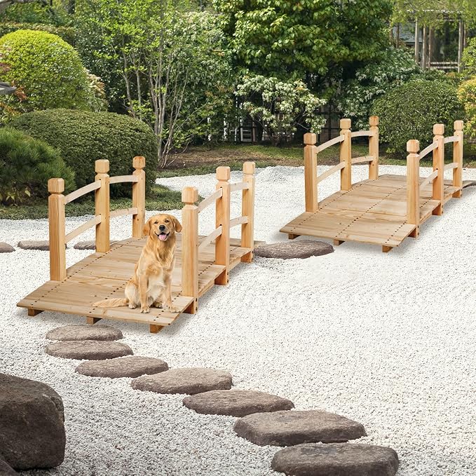Wooden Garden Bridge, Outdoor Arched Walkway - Image 4