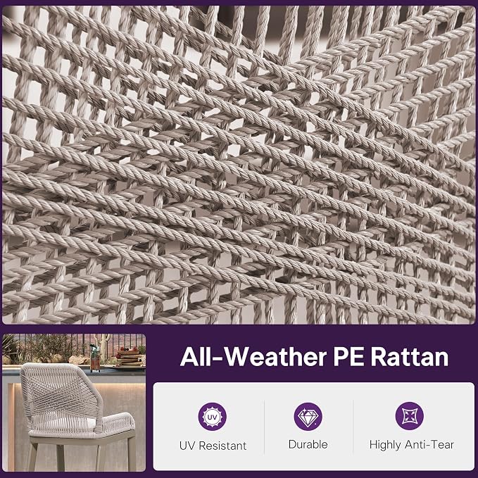 PURPLE LEAF Bar Stools Set of 4 Outdoor Bar Height Metal Stools Modern Wicker - Image 5
