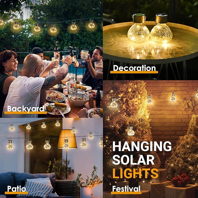 GIGALUMI Hanging Solar Lantern, 4 Pack Outdoor Christmas Decorations, Hanging - Image 8