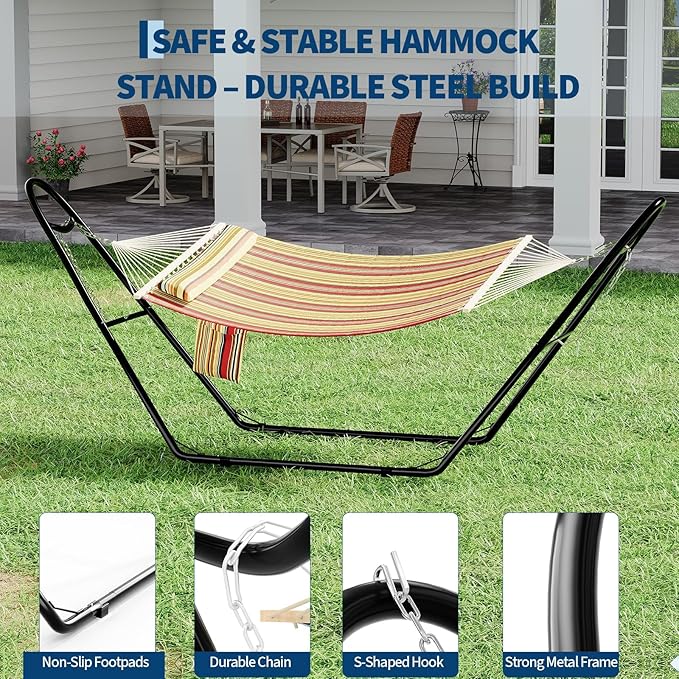 Universal Double Hammock Stand, 550-Pound Capacity, Heavy-Duty Hammock Stand - Image 3