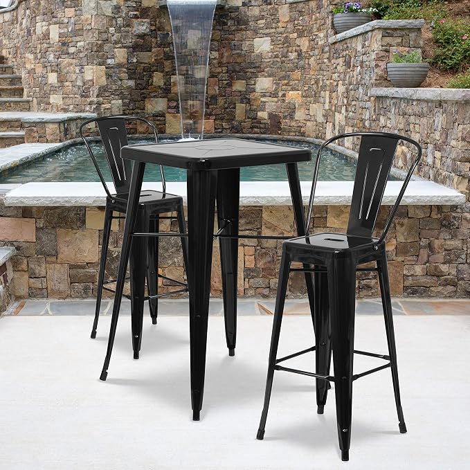 Flash Furniture Commercial Grade 23.75" Square Black Metal Indoor-Outdoor Bar - Image 2