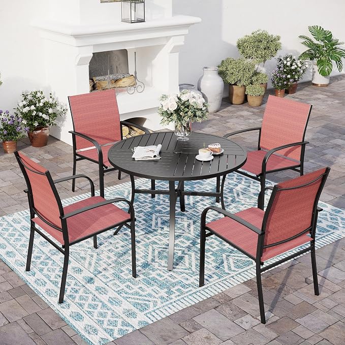 5 Piece Patio Dining Set for 4, Outdoor Table and Chairs Set for Lawn Backyard by SUNSHINEVALLEY