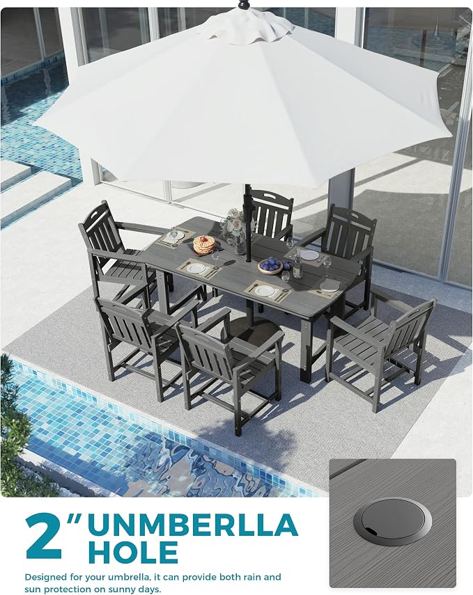 Ciokea HDPE Outdoor Dining Set, 7-Piece Patio Table and Chairs Set - Image 4