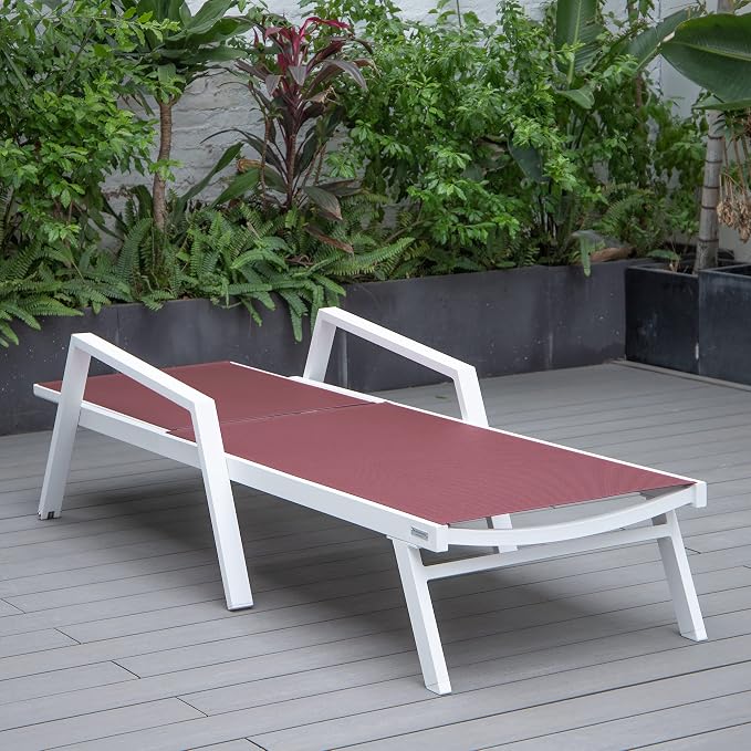 LeisureMod Marlin Patio Chaise Lounge Chair, Adjustable Outdoor White Aluminum - Image 8