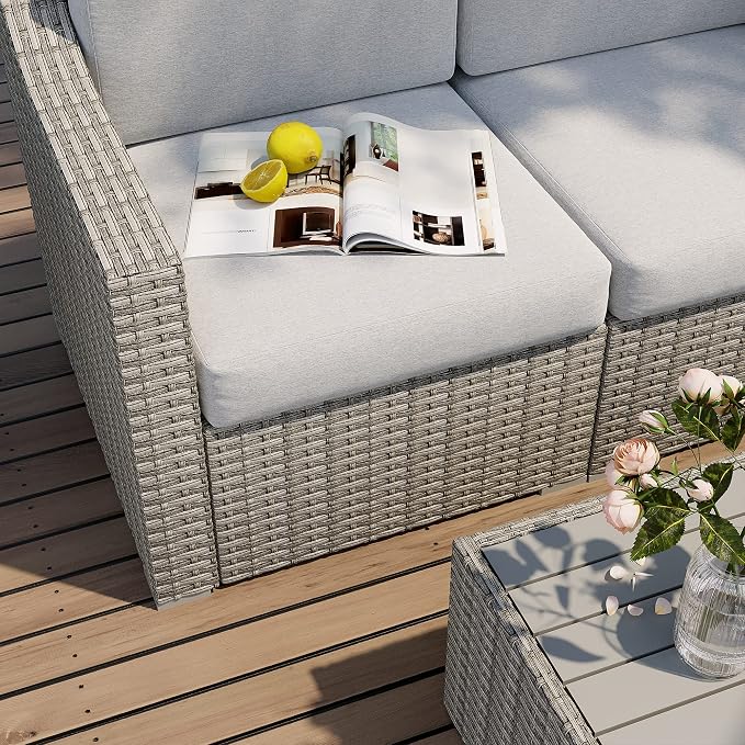 HAPPATIO 7 Piece Patio Conversation Set, Rattan Wicker Outdoor Sectional Sofa - Image 6