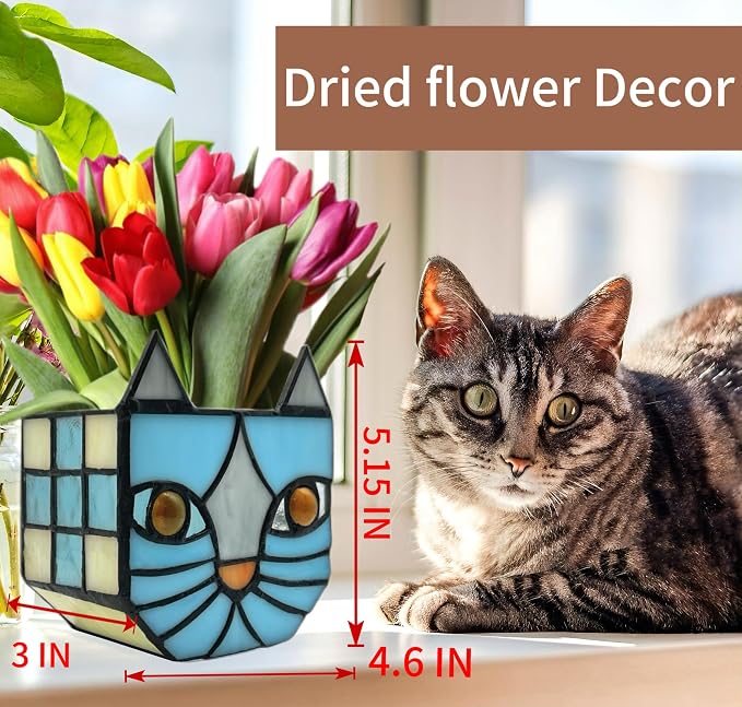 Stained Glass Blue Cat Planter, Plant pots - Image 3
