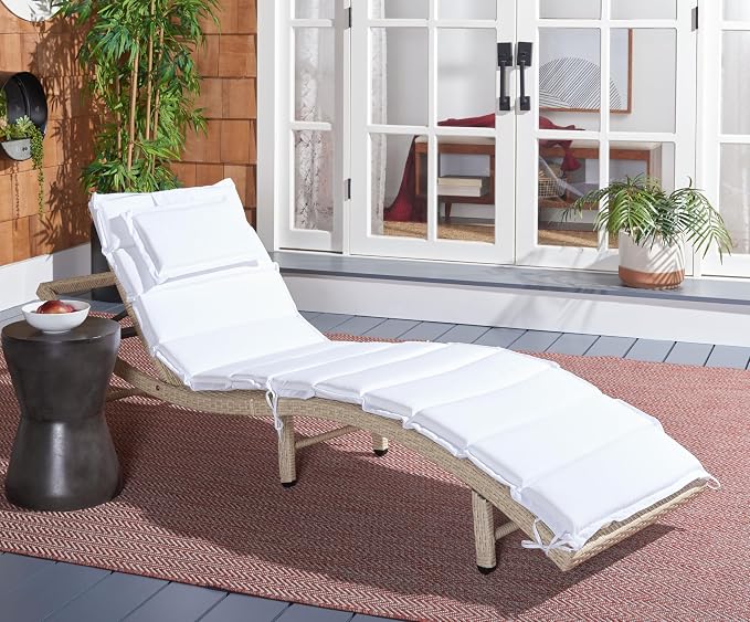 SAFAVIEH Outdoor Collection Colley Beige/White Cushion Wicker Chaise Lounge - Image 2