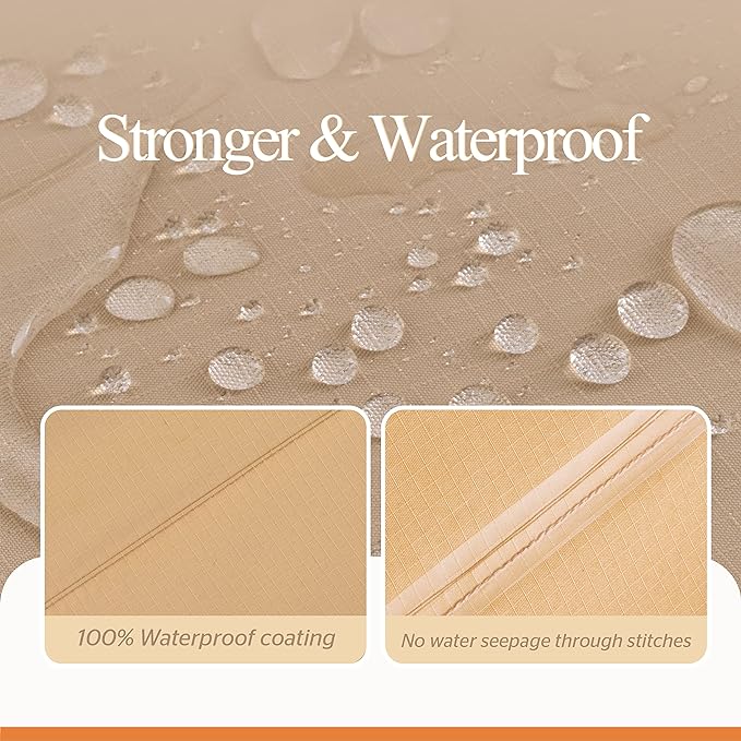 WJ-X3 Large Rectangular Beige Heavy-Duty Patio Table Cover, Waterproof - Image 3