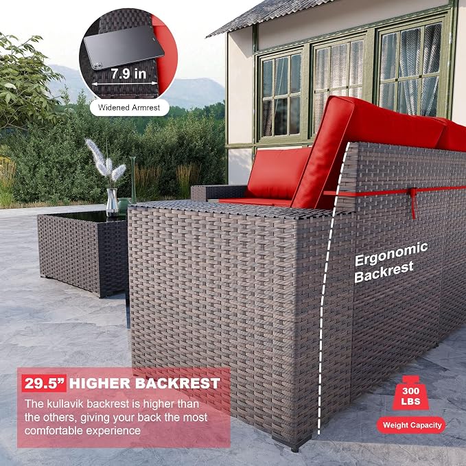 Kullavik 6PCS Outdoor Patio Furniture Set PE Wicker Rattan Sectional Sofa Patio - Image 2