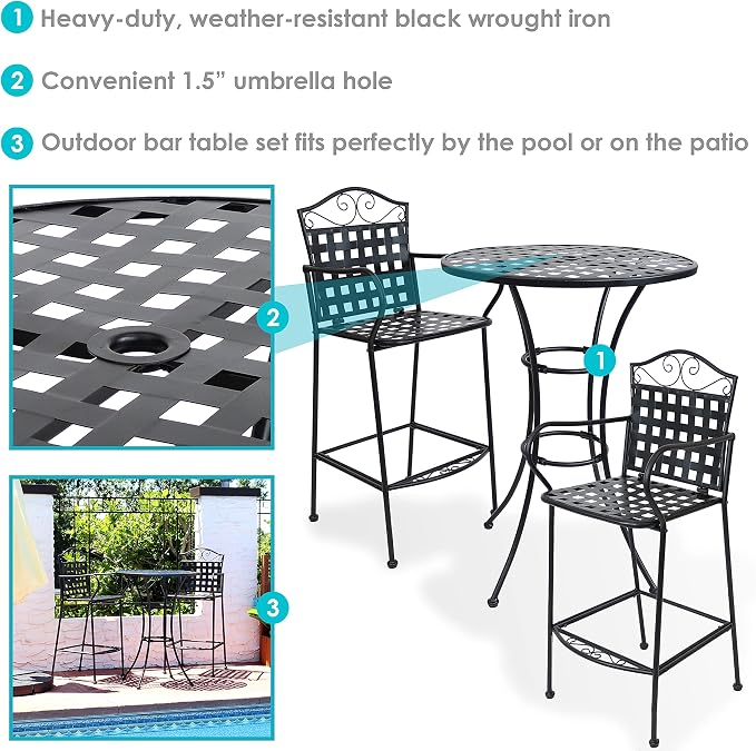 Sunnydaze 47.5-Inch H Wrought Iron Outdoor Bar Chairs - Image 4