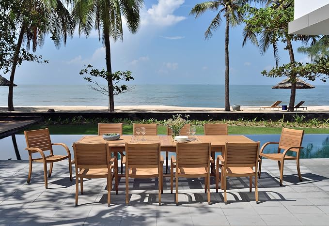 Amazonia Berlin 11-Piece Rectangular Extendable Patio Dining Set | Teak Finish - Image 10