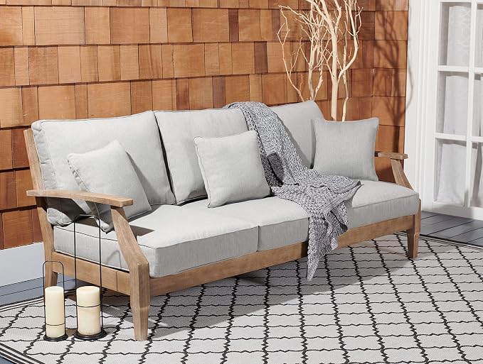SAFAVIEH Outdoor Couture Collection Martinique Natural/Grey Solid Wood Patio - Image 2