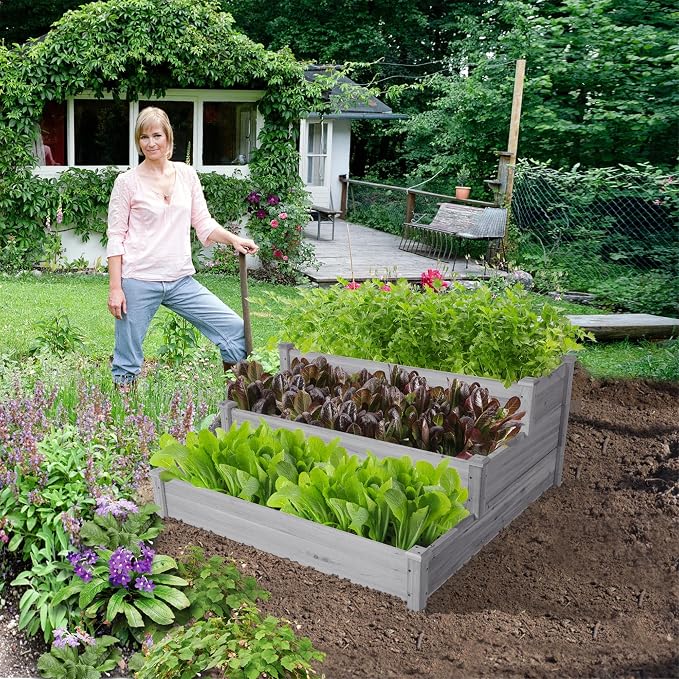 Yaheetech 3 Tier 47 x 47 x 22in Raised Garden Bed Horticulture Outdoor Elevated - Image 9