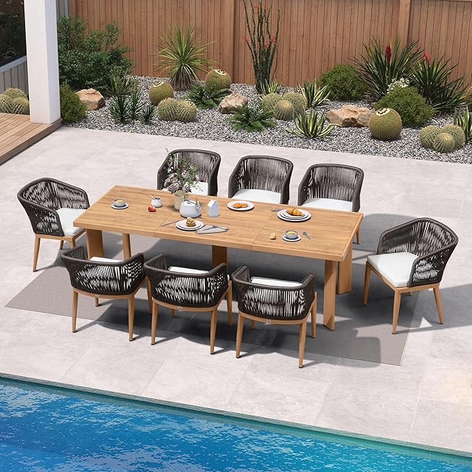 PURPLE LEAF Patio Dining Set 9 Pieces Furniture Set Aluminum Rattan Wicker by PURPLELEAF