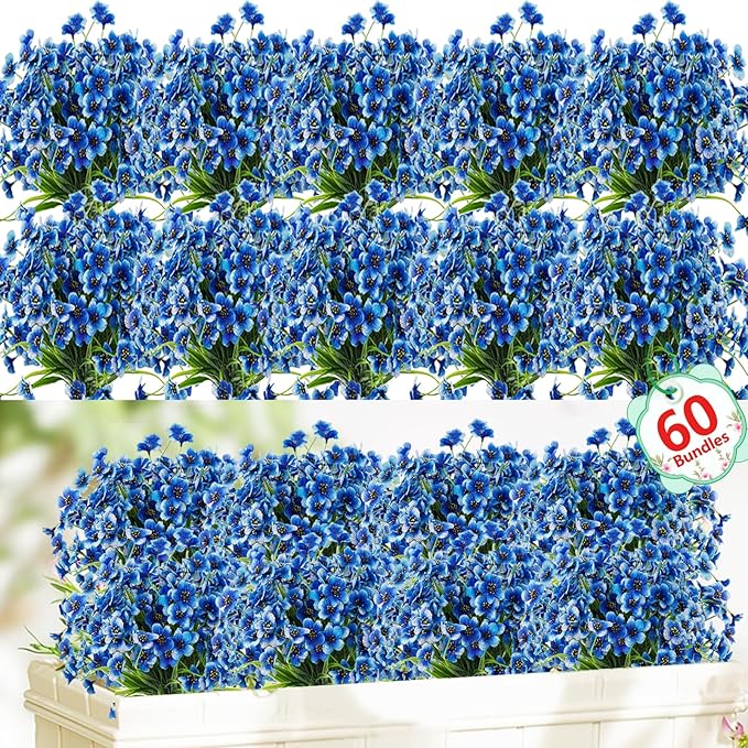 60 Pack Artificial Flowers for Outdoor Indoor Fake Plants, Faux Silk Flowers by Powbrace