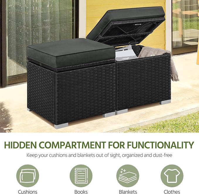 Yaheetech Wicker Ottomans, Outdoor/Indoor Footstools, Additional Seating - Image 7