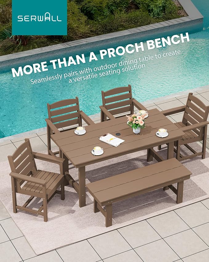 SERWALL 2-Person Outdoor Bench Backless, HDPE Outdoor Benches Weatherproof - Image 8