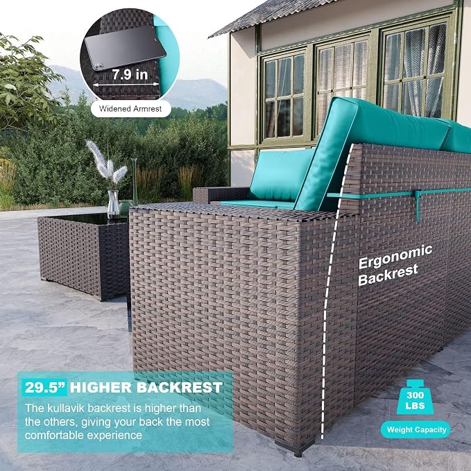 Kullavik 12 Pieces Outdoor Patio Furniture Set PE Wicker Rattan Sectional Sofa - Image 3