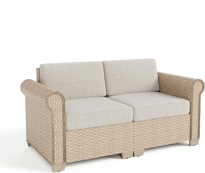 Patio Rattan loveseat, 2-Seat Wicker Rattan Sofa - Image 9