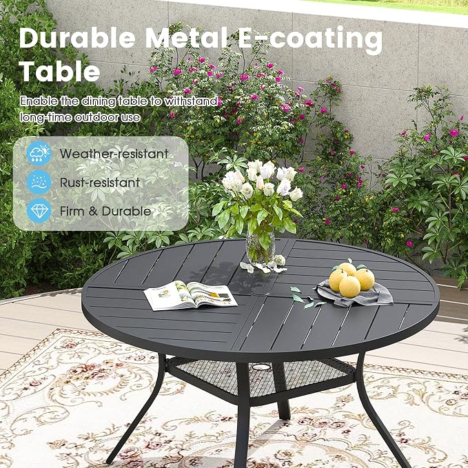 Patio Dining Table for 4-6, Round Metal Outdoor Table - Image 4