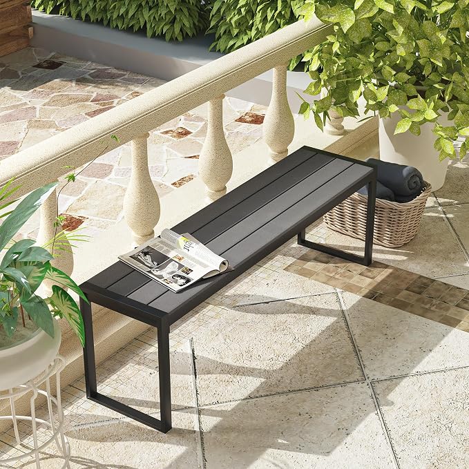 VICLLAX Garden Bench, 2 Pieces Outdoor Patio Wooden Bench - Image 2