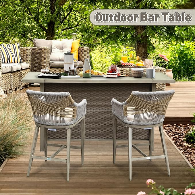Outdoor Bar Table with Storage, Aluminum & PE Wicker Patio Bar Tables, Outdoor - Image 2